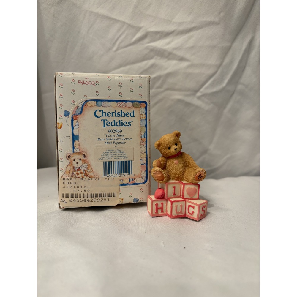 Cherished Teddies "I Love Hugs" Bear Mini Figurine w/ Box Vintage Collectible